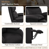 Homall 360° Massage Swivel Rocker Recliner Small Rocking PU Leather Chairs with Side Pockets for Small Spaces