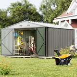 Homall 10x10ft Outdoor Metal Storage Shed with Lock, Durable Steel Backyard Shed, Gray