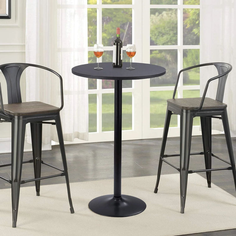 Homall Bistro Pub Table Round Bar Height Cocktail Table Metal Base MDF Top Obsidian Table with Black Leg 23.8-Inch Top, 39.5-Inch Height