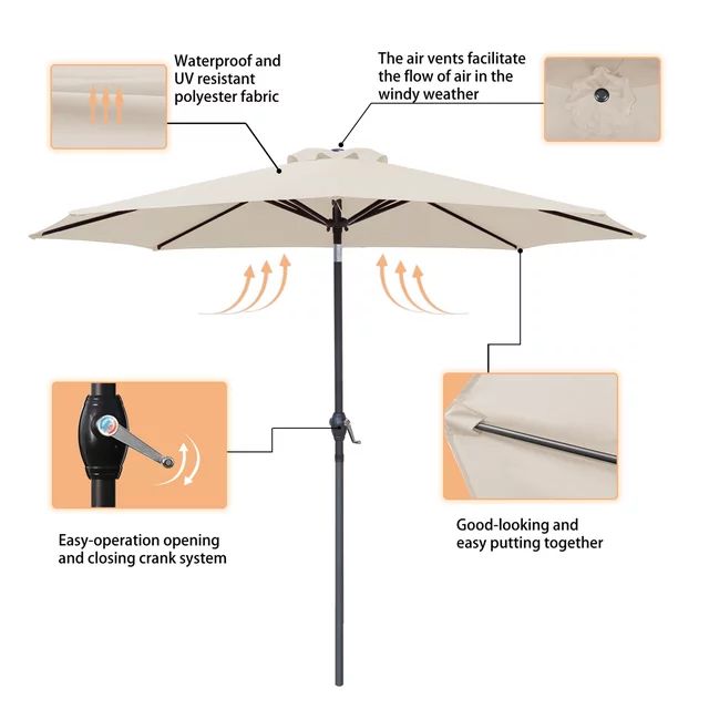 ft beige water resistant patio umbrelle Homall 9 FT Beige Patio Umbrella Outdoor Market Table Umbrella with Pu – homalldirect
