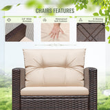 Homall Outdoor 3 Piece Patio Bistro Furniture Set, Rattan Chair with Cushion and Coffee Table,Patio Furniture Set Balcony Garden Porch, Beige