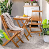 Homall 3 Piece Folding Patio Bistro Set, Indoor/Outdoor Foldbale Wood Table and 2 Chair Set with Slatted Design, Natural Finish, Wood Color