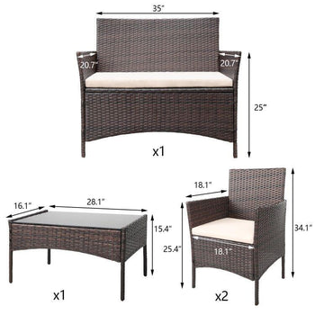 Homall 4 Pieces Patio Set Balcony Furniture Rattan Outdoor Chairs with Table