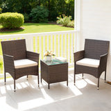 Lacoo 3 Pieces Outdoor Patio Furniture PE Rattan Wicker Table and Chairs Set Bar Set with Cushioned Tempered Glass