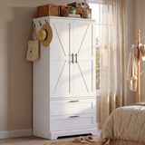 Homall Wardrobe Closet with Drawers, Freestanding Armoire Wardrobe Closet with Motion Sensor Light and Side Hooks, Wood Clothes Closet Cabinet for Bedroom