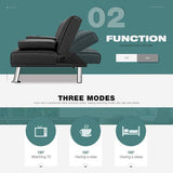 Homall Modern Faux Leather Convertible Futon with Cupholders & Pillows, 65" Black