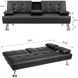 Homall Modern Faux Leather Convertible Futon with Cupholders & Pillows, 65" Black
