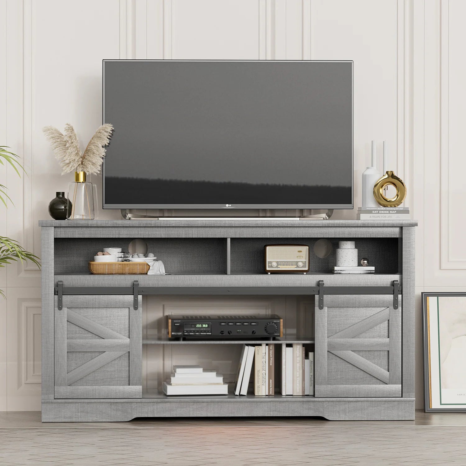 Homall Adjustable Television Stands, Fiberboard White, 59.00 x