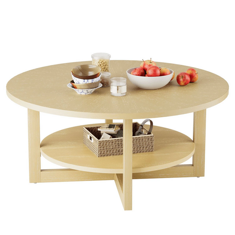 Homall 35" Round Coffee Table Solid Wood End Table with Rustic Wood Storage Circle Center Table