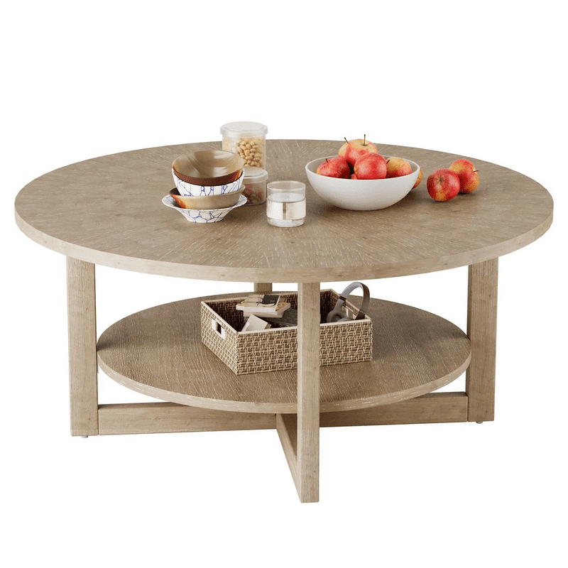 Homall 35" Round Coffee Table Solid Wood End Table with Rustic Wood Storage Circle Center Table