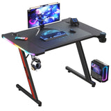 Homall Z-Shaped Gaming Desk with RGB Lights, Carbon Fiber Desk Office Desk with Large Mouse Pad, Cup-Holder & Headphone Hook, Black