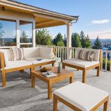 Homall  Acacia Patio Conversation Set Wood Sectional Set Outdoor Furniture Set with Cushions, White