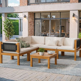 Homall  Acacia Patio Conversation Set Wood Sectional Set Outdoor Furniture Set with Cushions, White