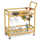 Homall Bar Cart Home Industrial Mobile Bar Cart with Wine Rack, Glass Holder and Wood Storage Shelves for Living Room, Kitchen, Party