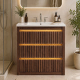 Homall Bathroom Vanity with LED Light, 30 in Fluted Cabinet with Ceramic Sink for Bath, Laundry