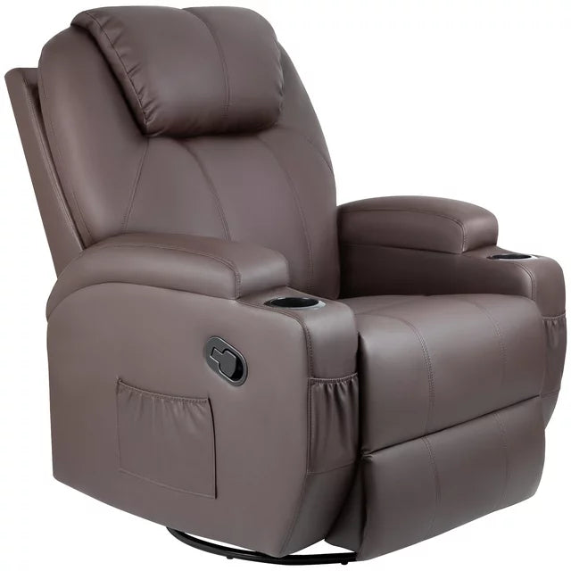 Homall Heated Swivel Rocking Recliner Chair Massage PU Leather 360 Swivel Rocker Recliner Living Room Chair Home Theater Seating Heated,Pu Leather