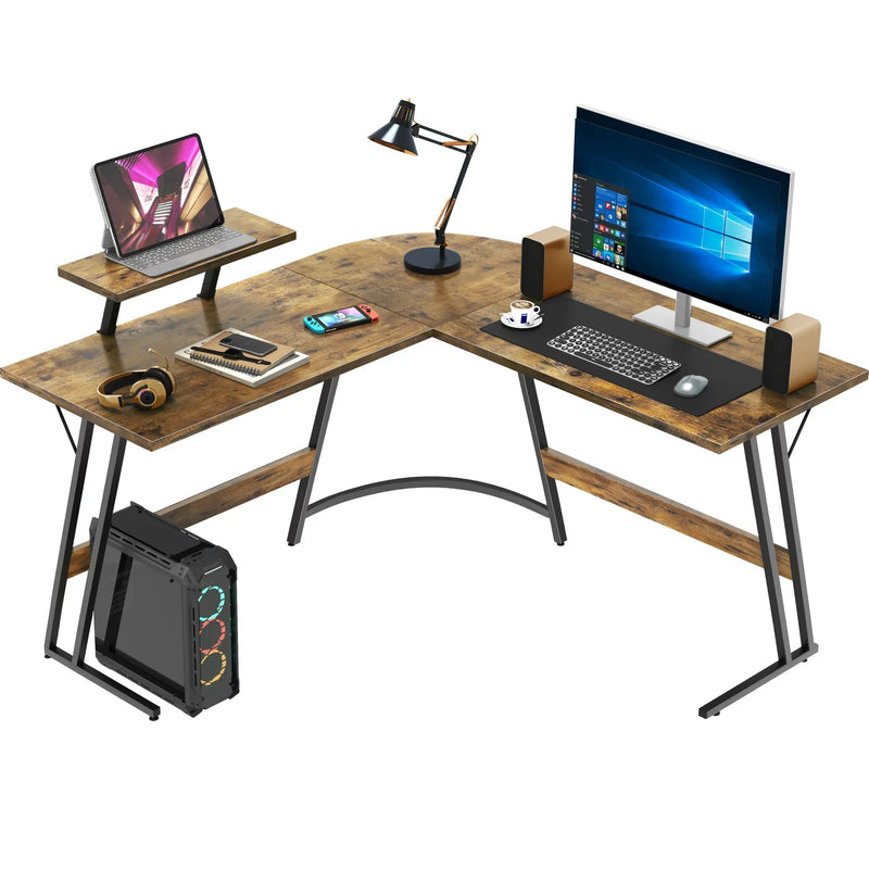 Homall L-Shaped Gaming Desk 51 Inches Corner Office Desk with Removable Monitor Riser, Classical Brown