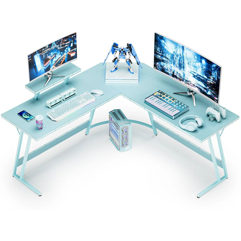 Homall L-Shaped Gaming Desk 51 Inches Corner Office Gaming Desk with Removable Monitor Riser, Blue