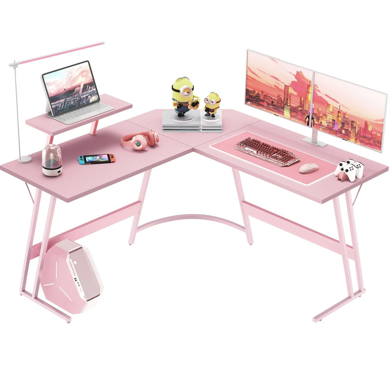 Homall L-Shaped Gaming Desk 51 Inches Corner Office Gaming Desk with Removable Monitor Riser, Pink