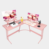 Homall L-Shaped Gaming Desk 58 Inch Corner Office Gaming Desk with Removable Monitor Riser, Pink