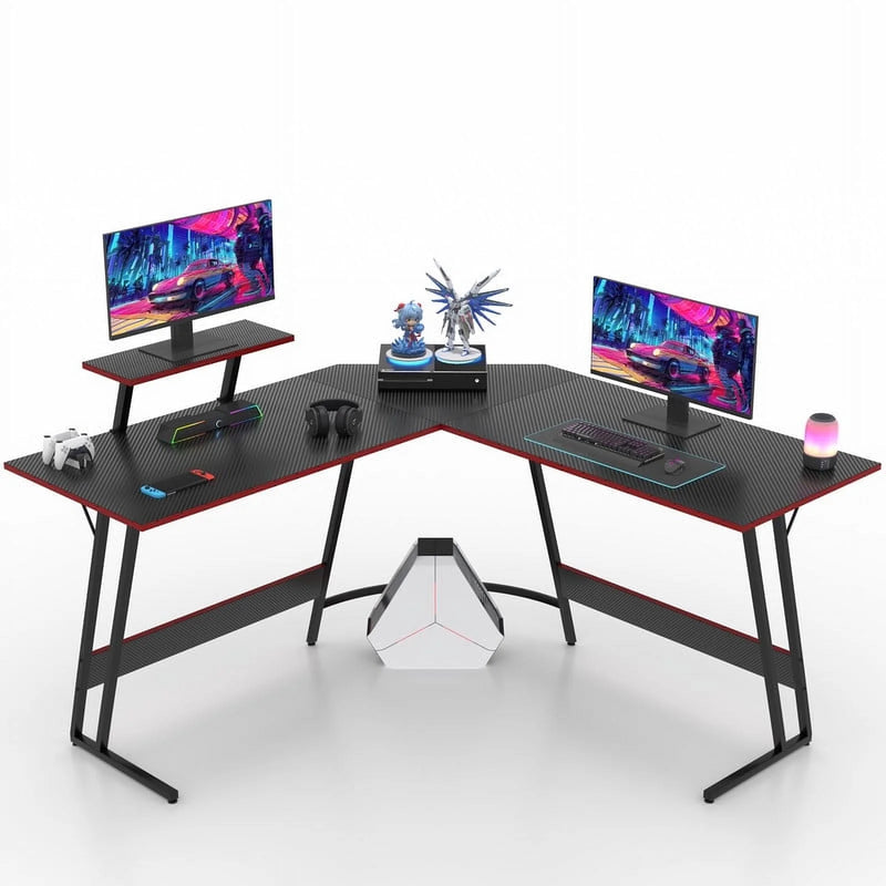 Homall L-Shaped Gaming Desk 66 inches Corner Office Desk with Removable Monitor Riser, Black