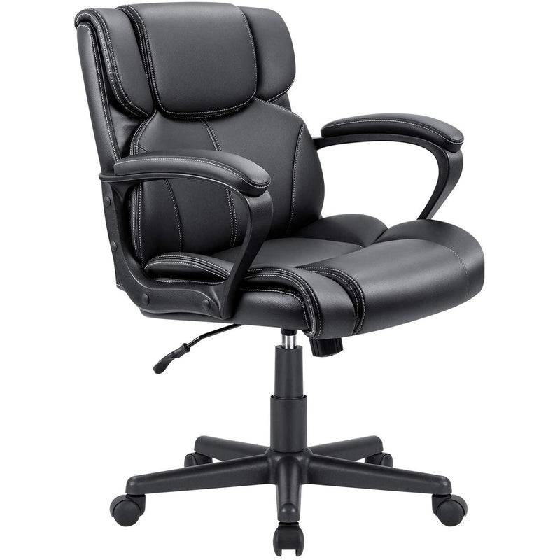 Homall Mid Back Executive Office Chair Swivel Computer Task Chair with Armrests, Ergonomic Leather-Padded Desk Chair with Lumbar Support