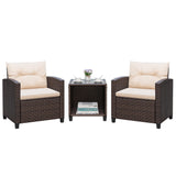 Homall Outdoor 3 Piece Patio Bistro Furniture Set, Rattan Chair with Cushion and Coffee Table,Patio Furniture Set Balcony Garden Porch, Beige