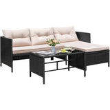 Homall Outdoor Rattan Sofa,L-Shaped Lounge Chair with Table,Black Rattan and Beige Cushion