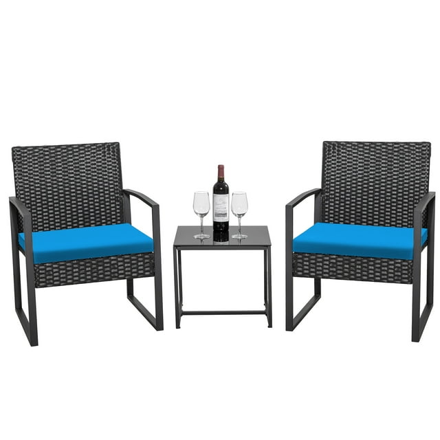 Homall Patio Furniture 3-Piece Set Casual Wicker Chair Bistro Chair with Coffee Table, Black