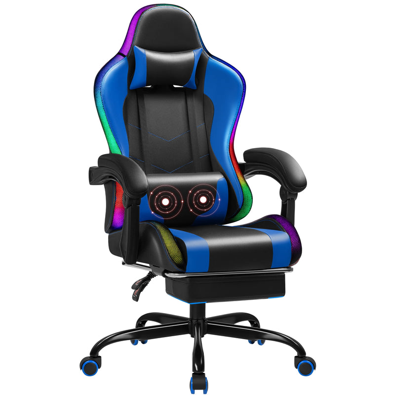 Homall RGB Gaming Chair with Massage and LED Lights Ergonomic Computer Chair with Footrest E-sports Chair with Adjustable Lumbar Support Reclining Video Game Chair