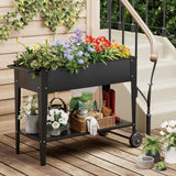 Homall Raised Garden Bed on Wheels Outdoor Metal Mobile Elevated Planter Box W/ Storage Shelf 3.2 x 1.3 x 2.6 ft