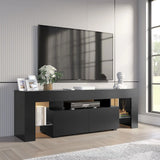Homall 70 Inch TV Stand with Remote LED Lights, Black Modern Entertainment Center - Soft-Close Drawers & Adjustable Shelves for Living Room