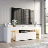 Homall 70 Inch TV Stand with Remote LED Lights, Black Modern Entertainment Center - Soft-Close Drawers & Adjustable Shelves for Living Room