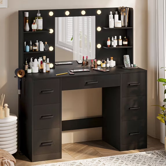 Homall Vanity Desk with Mirror, LED Lights & Power Outlet, Makeup Vani ...