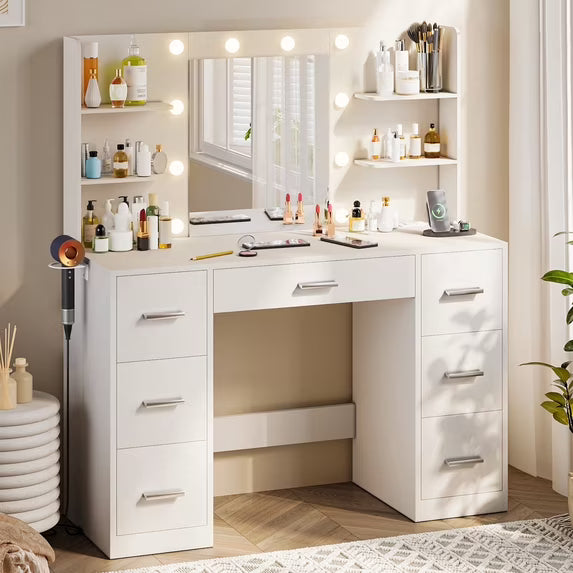 Homall Vanity Desk with Mirror, LED Lights & Power Outlet, Makeup Vani ...