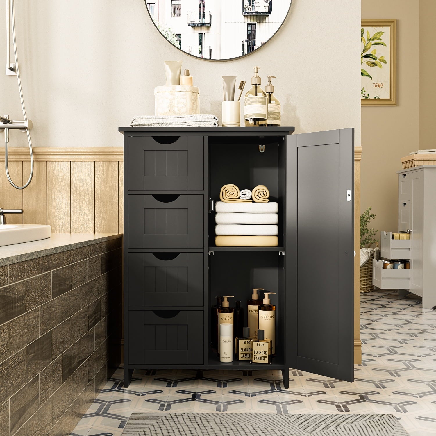 Homall Wooden Bathroom Cabinet, Freestanding Storage Cabinet with 4 Dr