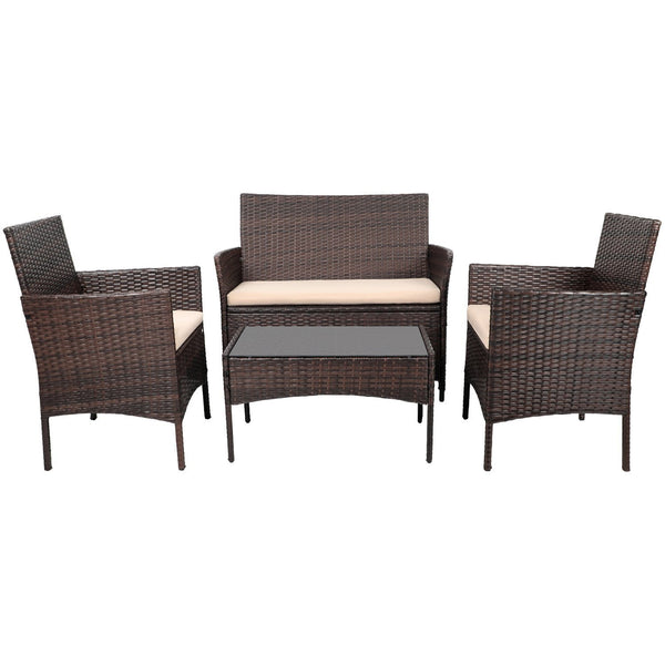 Homall 4 Pieces Patio Set Balcony Furniture Rattan Outdoor Chairs with Table