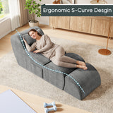 Homall Modular Chaise Lounge Chair, Floor Sofa Bed, Ergonomic S-Curve Corduroy Recliner with Headrest & Lumbar Pillow, Storage Pocket, for Living Room Bedroom Apartment