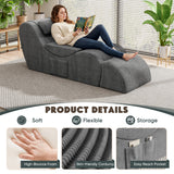 Homall Modular Chaise Lounge Chair, Floor Sofa Bed, Ergonomic S-Curve Corduroy Recliner with Headrest & Lumbar Pillow, Storage Pocket, for Living Room Bedroom Apartment
