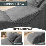 Homall Modular Chaise Lounge Chair, Floor Sofa Bed, Ergonomic S-Curve Corduroy Recliner with Headrest & Lumbar Pillow, Storage Pocket, for Living Room Bedroom Apartment