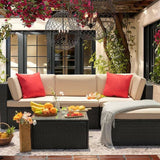 Homall Patio Sectional Set PE Rattan Outdoor All-Weather Wicker Conversation Set with Table, Beige