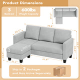 Homall Convertible Sectional Sofa Couch, Modern Linen Fabric L-Shaped Couch 3-Seat Sofa Sectional with Reversible Chaise for Small Living Room, Apartment and Small Space
