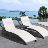 Lacoo 3 Pieces Outdoor Chaise Lounge Chair Patio Furniture Adjustable Folding PE Rattan Lounge Chair