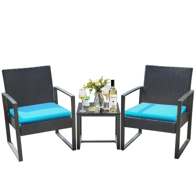 HOMALL 3 Pieces Patio Conversation Set PE Rattan Bistro Chairs Set of 2 with Coffee Table