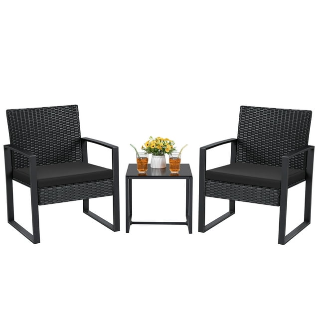 HOMALL 3 Pieces Patio Conversation Set PE Rattan Bistro Chairs Set of 2 with Coffee Table