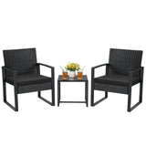 HOMALL 3 Pieces Patio Conversation Set PE Rattan Bistro Chairs Set of 2 with Coffee Table