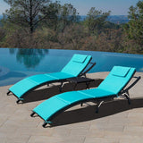Lacoo 3 Pieces Outdoor Chaise Lounge Chair Patio Furniture Adjustable Folding PE Rattan Lounge Chair