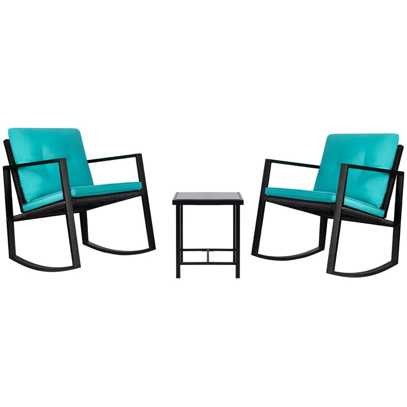 Homall 3 Pieces Patio Furniture Set Rocking Wicker Bistro Sets Modern Outdoor Cushioned Chair