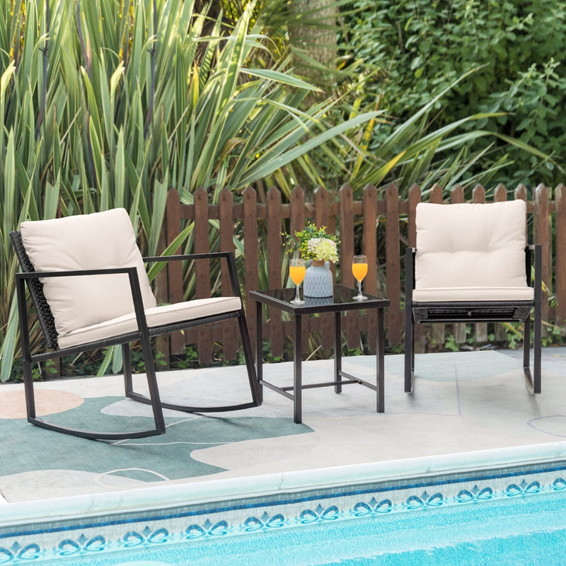 Homall 3 Pieces Patio Furniture Set Rocking Wicker Bistro Sets Modern Outdoor Cushioned Chair