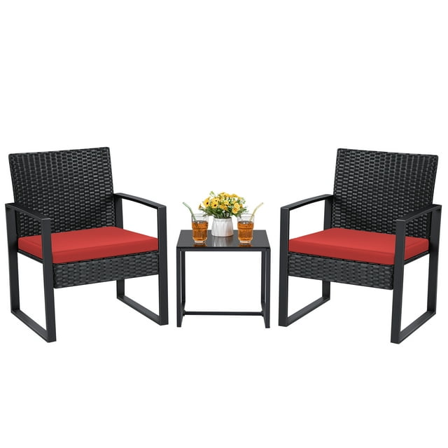 HOMALL 3 Pieces Patio Conversation Set PE Rattan Bistro Chairs Set of 2 with Coffee Table